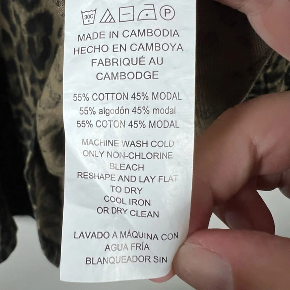 Michael Kors Women's Leopard Print Blouse Tan Black Peasant Mob Wife Flowy Large - Picture 12 of 13